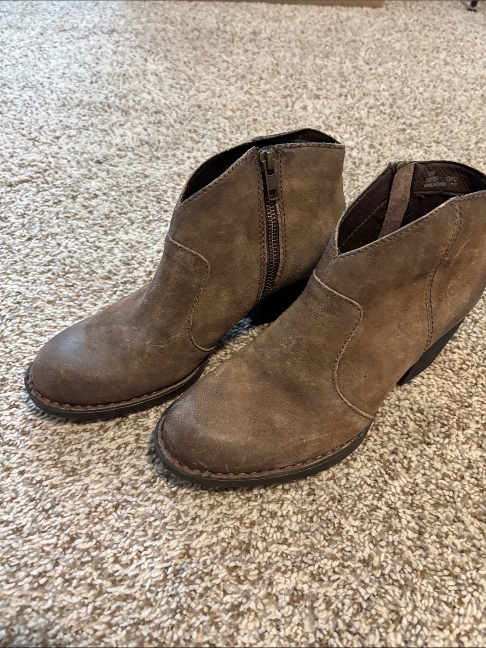 Born Brown Light Gray Suede Ankle Booties with Side Zip